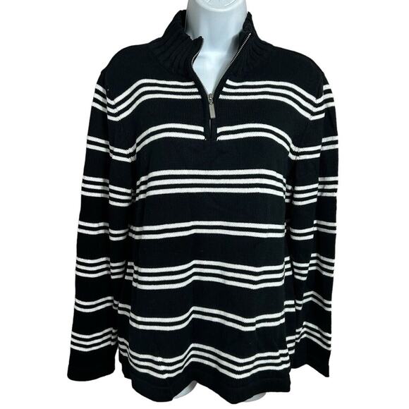 Karen Scott Donna Cotton Striped 1/4 Zip Sweater Sz M Black White Pullover - Picture 6 of 7